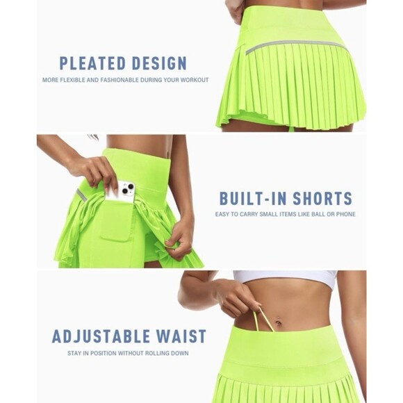 JoyGirl Women's Pleated Tennis Skort Neon Green Fluorescent SZ M - Picture 3 of 10